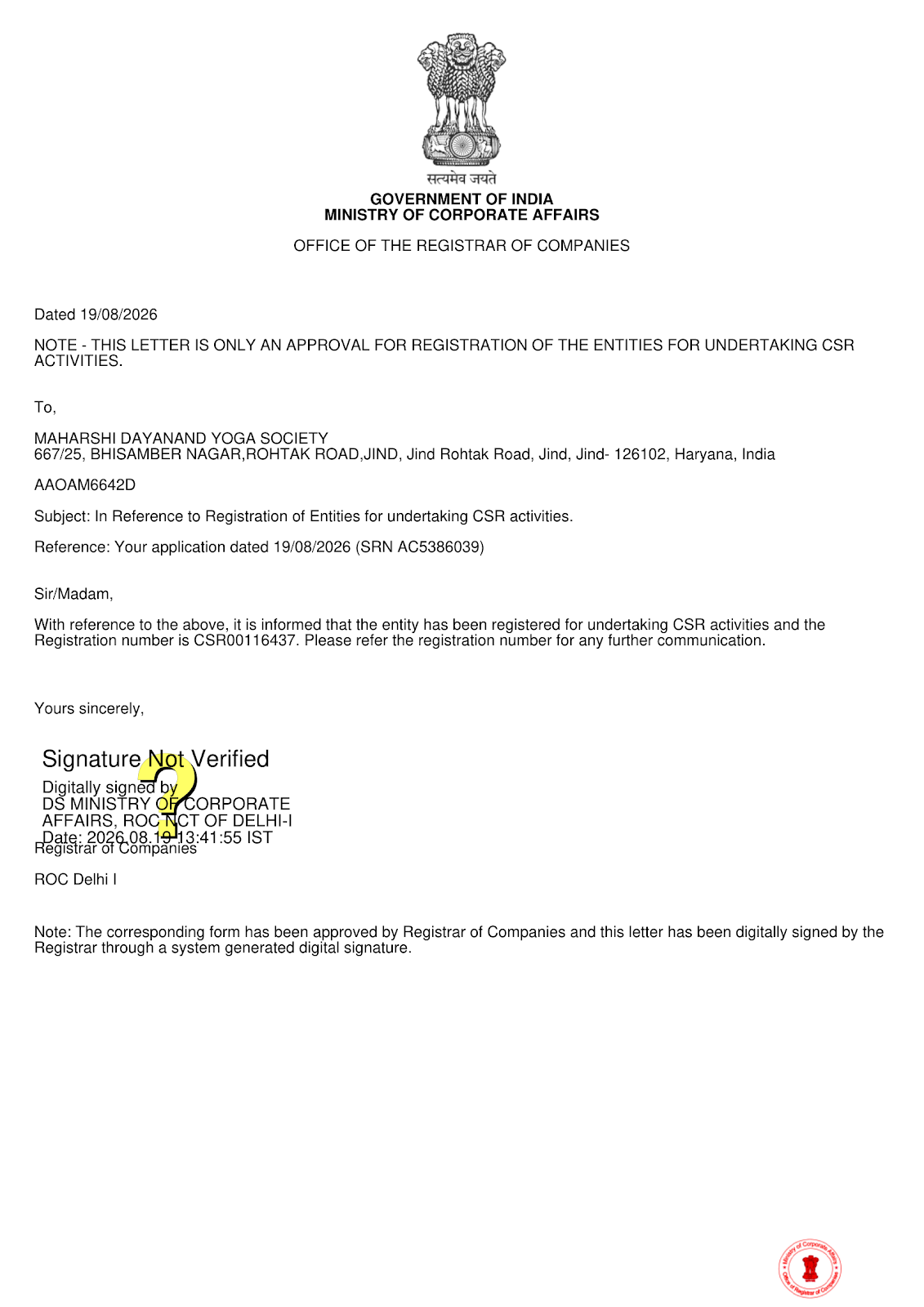 CSR registration